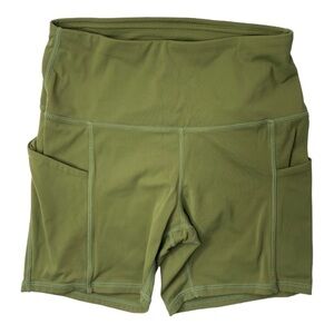 Oalka Activewear Women’s Green High Waisted Side Pocket Biker Shorts Size Small